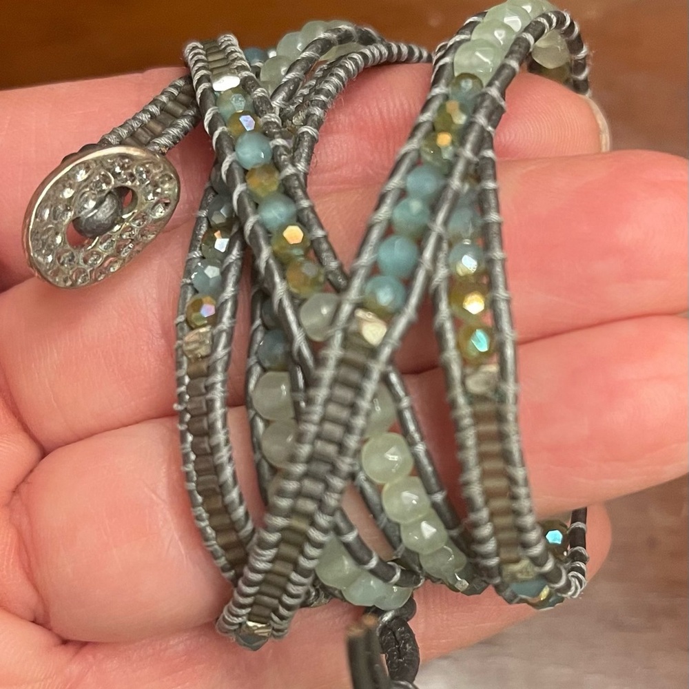Elegant Beaded Wrap Bracelet - Silver and Green
